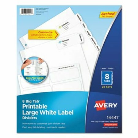 AVERY DENNISON Avery, BIG TAB PRINTABLE LARGE WHITE LABEL TAB DIVIDERS, 8-TAB, LETTER, 20PK 14441